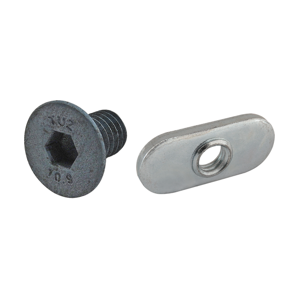 75-3541 -  Bolt Assembly: (2) M6 x 10.00mm Blue FHSCS with (2) Slide-In Economy T-Nut - Centered Thread - Bright Zinc