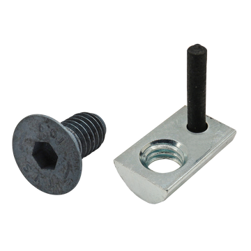 75-3645 -  Bolt Assembly: M6 x 12.00mm Black FHSCS with Roll-In T-Nut with Flex Handle - Bright Zinc