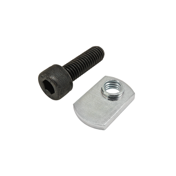 75-3533 -  Bolt Assembly: M8 x 25.00mm Black SHCS with Slide-In Economy T-Nut - Offset Thread - Bright Zinc