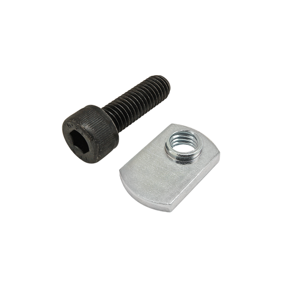 75-3533 -  Bolt Assembly: M8 x 25.00mm Black SHCS with Slide-In Economy T-Nut - Offset Thread - Bright Zinc