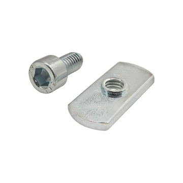 3831 -  Bolt Assembly: M6 x 12.00mm Bright SHCS with Slide-In Economy T-Nut - Centered Thread - Bright Zinc