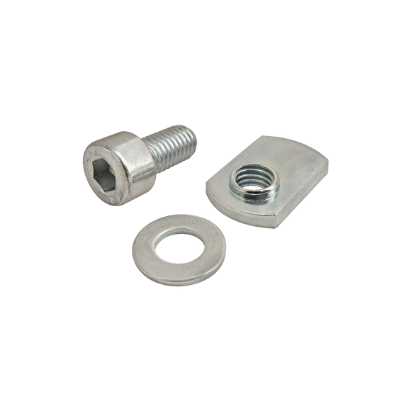 3874 -  Bolt Assembly: M8 x 16.00mm Bright SHCS with Washer and Slide-In Economy T-Nut - Offset Thread - Bright Zinc