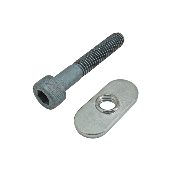 75-3417 -  Bolt Assembly: M6 x 35.00mm Blue SHCS with Slide-In Economy T-Nut - Centered Thread - Bright Zinc