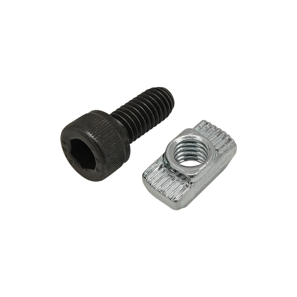 75-3593 -  Bolt Assembly: M6 x 14.00mm Black SHCS with Standard Drop-In T-Nut - Bright Zinc