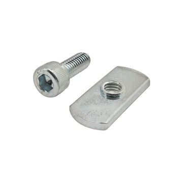 3835 -  Bolt Assembly: M6 x 16.00mm Bright SHCS with Slide-In Economy T-Nut - Centered Thread - Bright Zinc