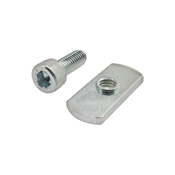 3835 -  Bolt Assembly: M6 x 16.00mm Bright SHCS with Slide-In Economy T-Nut - Centered Thread - Bright Zinc