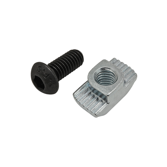 75-3602 -  Bolt Assembly: M6 x 14.00mm Black BHSCS with Standard Drop-In T-Nut - Bright Zinc