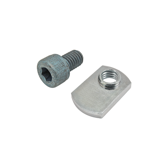 75-3428 -  Bolt Assembly: M8 x 12.00mm Blue SHCS with Slide-In Economy T-Nut - Offset Thread - Bright Zinc