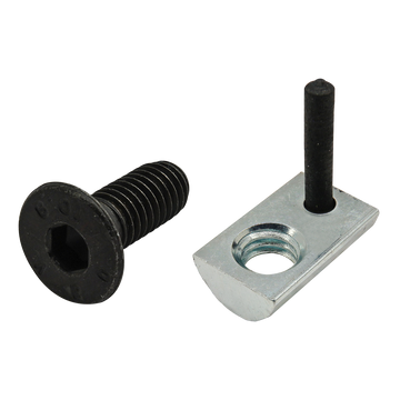 75-3647 -  Bolt Assembly: M6 x 16.00mm Black FHSCS with Roll-In T-Nut with Flex Handle - Bright Zinc