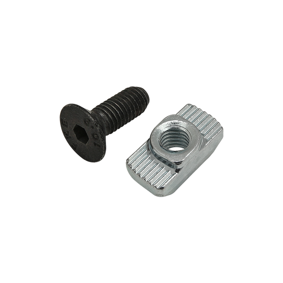 75-3574 -  Bolt Assembly: M5 x 14.00mm Black FHSCS with Standard Drop-In T-Nut - Bright Zinc