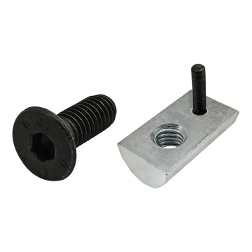 75-3655 -  Bolt Assembly: M6 x 16.00mm Black FHSCS with Roll-In T-Nut with Flex Handle - Bright Zinc