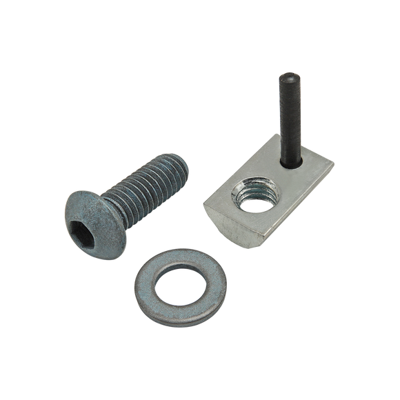 75-3440 -  Bolt Assembly: M6 x 16.00mm Blue BHSCS with Washer and Roll-In T-Nut with Flex Handle - Bright Zinc