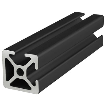 25-2502-BLACK-6.05M -  25mm X 25mm T-Slotted Profile - Two Adjacent Open T-Slots - 6.05M Full Length Profile