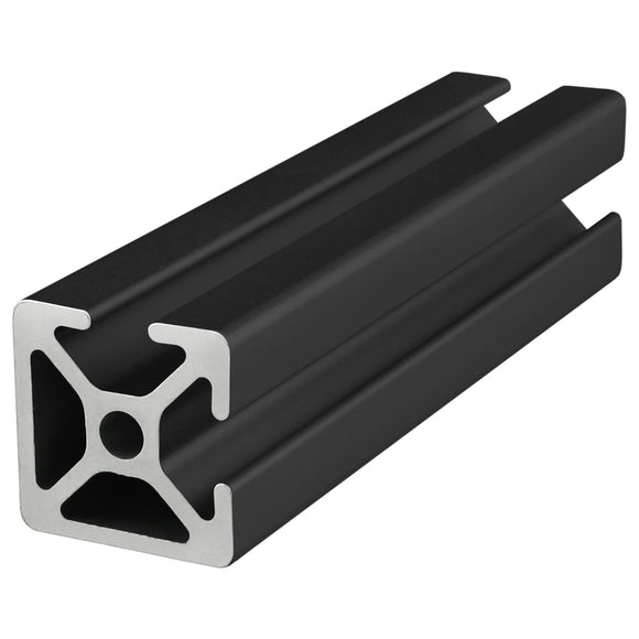25-2502-BLACK-6.05M -  25mm X 25mm T-Slotted Profile - Two Adjacent Open T-Slots - 6.05M Full Length Profile