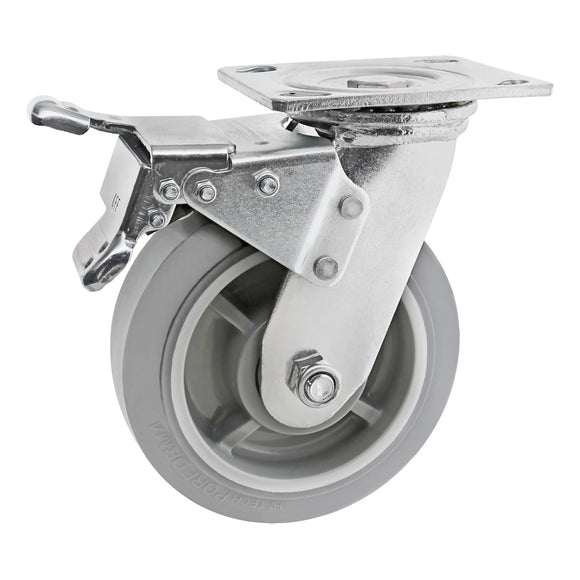 2707 -  Heavy-Duty Flange Mount Swivel Caster w Brake: 6.00" (152.4mm)